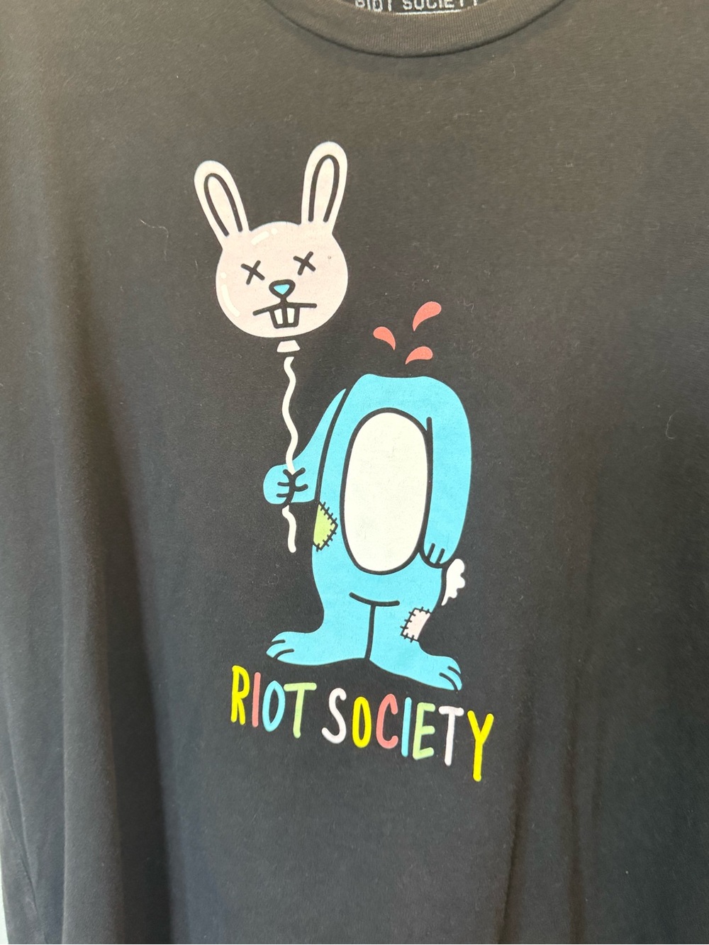Riot Society Graphic Tee Black Bunny Balloon Streetwear T-Shirt XXL Oversized - Picture 4 of 7